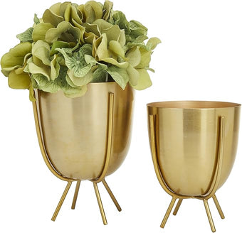 CosmoLiving by Cosmopolitan Metal Indoor Outdoor Planter Small Small Planter Pot with Removable Stand, Set of 2 Planters 6"H and 7"H (Accurate Dimension: 4.3" x 5.75" and 4.9" x 6.95"), Gold