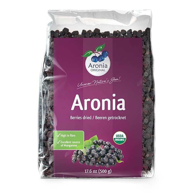Aronia Original Organic Dried Aronia Berries 17.6 oz (500 g) - Unsweetened Black Chokeberries, Gently Dried After Harvest - Vegan, Non-GMO, No Sulfites or Additives
