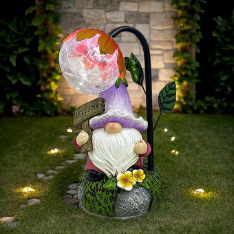 Maikall Rish Garden Gnomes Outdoor Statue with Solar Lights Welcome Gnome Home Garden Decor Mom Gifts for Yard Patio Home Garden