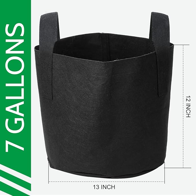 JERIA 12-Pack 7 Gallon, Vegetable/Flower/Plant Grow Bags, Aeration Fabric Pots with Handles (Black), Come with 12 Pcs Plant Labels