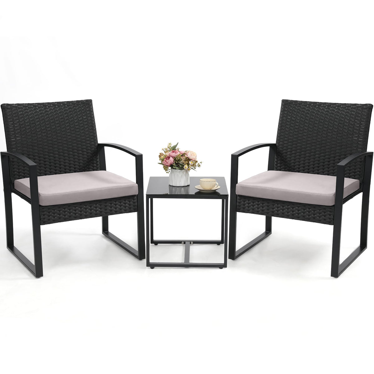Murago 3-Piece Wicker Patio Bistro Set, Patio Conversation Set