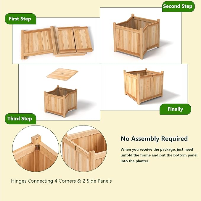 Giantex Raised Garden Bed, Folding Wood Planter for Vegetable Flower, Outdoor Elevated Planting Boxes, Folding Plant Container Patio Lawn Garden Backyard, Easy Assembly, 15" Lx15 Wx14 H
