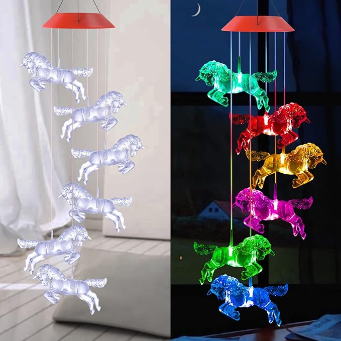 Solar Horse Wind Chimes, Color Changing Horses Wind Chime, Waterproof Solar Horse Lights, Romantic Solar Powered Horse Wind Chime, Home, Yard, Balcony, Outdoor, Garden Decoration Gifts, Gifts for Mom