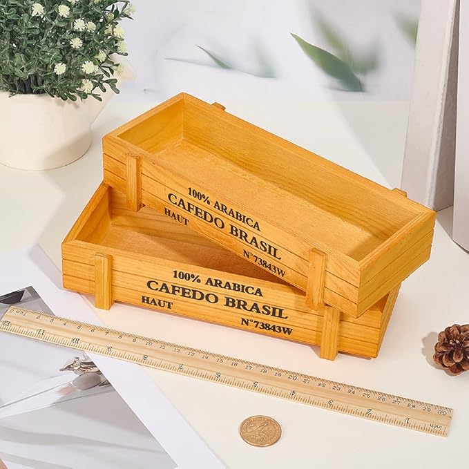 2Pcs 8.4 x 3.1 x 1.8 Inch Wooden Rectangular Planter Box Wood Flower Succulent Box Words Wood Yellow Rustic Indoor Outdoor Window Gear Storage Garden Boxes Container for Vegetable