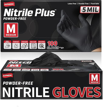 Disposable Nitrile Gloves, 5Mil Chemical Resistant Powder-Free Latex-Free Glove Exam Cook Tattoo, Black Blue 100Pcs