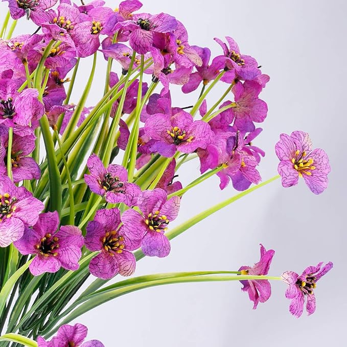 JEMONG 12 Bundles Artificial Flowers Outdoor UV Resistant Fake Flowers No Fade Plastic Plants Garden Porch Window Box Decorating (Purple)