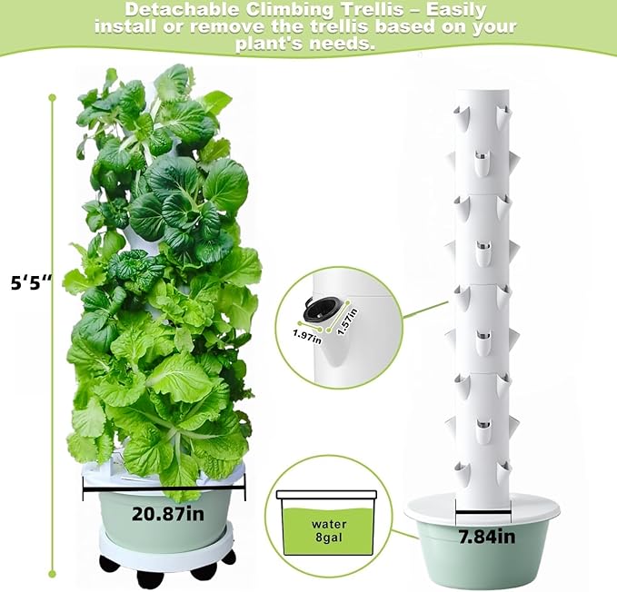 Vertical Hydroponic Growing System Kit, Indoor & Outdoor Hydroponic Tower, Herb Growing Garden with 36 Planting Sites, Automatic Timer Smart Hydroponic Gardening System