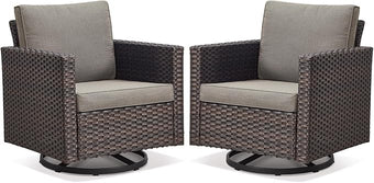Belord Wicker Chairs Outdoor Bistro Set Oversize Patio Swivel Rocker, Rattan Outdoor Seating Set of 2 Swivel Glider Chairs Wicker Furniture for Porch Deck Backyard