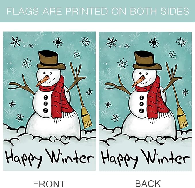 Morigins Happy Snowman Primitive Winter Yard Flag Double Sided Decorative Let it Snow Garden Flag 12.5x18 Inch