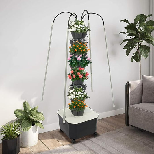 40 Plants Vertical Hydroponics Growing System Kit, Smart Tower Garden Hydroponic Herb Garden Planter Indoor Kit with Water Circulation & LED Full-Spectrum Supplementary Lighting (Gray)