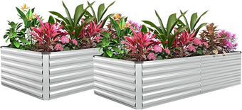 FOOWIN 2pcs 6x3x2ft Galvanized Raised Garden Bed, Planter Raised Garden Boxes Outdoor, Large Metal Raised Beds for Gardening, Garden Bed for Vegetables, Flowers, Herb,269 Gallon Capacity, Silver