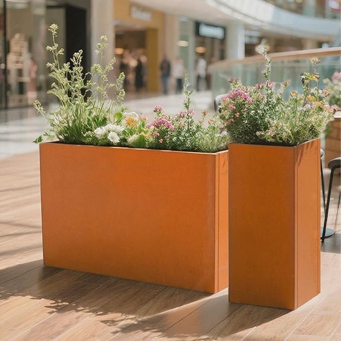 GZLVSOW Rusted Metallic Heavy Rectangular Planter 30" x 12" x 24" for Outdoor Plants Corten Steel Outdoor Planter Spliced Flower Box with Partitions for Outside,Indoor,Garden (Corten, 30 * 12 * 24)