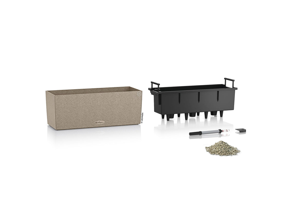 Lechuza BALCONERA Stone 50 Sand Beige, Self-Watering Window Box (Railing Planter), H7.5 L19.7 W7.5 in