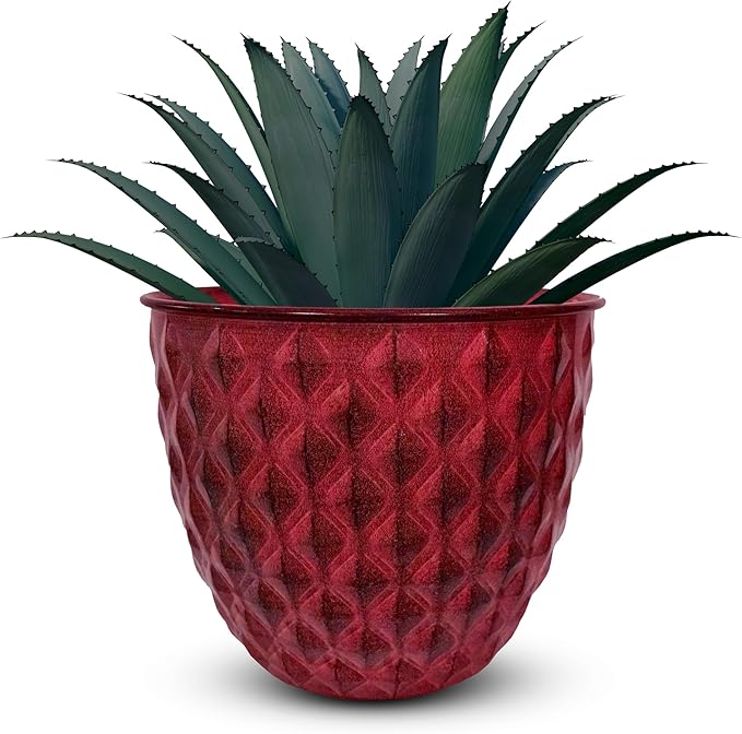 Headwind Glazed Ironstone Diamonte Collection – Crimson Red 8-Inch Decorative Plant Pot, Indoor & Outdoor, Vintage Diamond-Textured, Lightweight & Weather-Resistant for Garden Use by Robert Allen