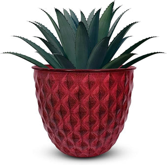 Headwind Glazed Ironstone Diamonte Collection – Crimson Red 8-Inch Decorative Plant Pot, Indoor & Outdoor, Vintage Diamond-Textured, Lightweight & Weather-Resistant for Garden Use by Robert Allen