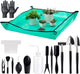 Melphoe 25Pcs Mini Garden Hand Transplanting Succulent Tools Set, 39.4" Thickened Repotting Mat & Plant Tag, Miniature Planting Indoor Fairy Care, Potting, Cactus, Houseplant Bonsai Tool Kit (Black)