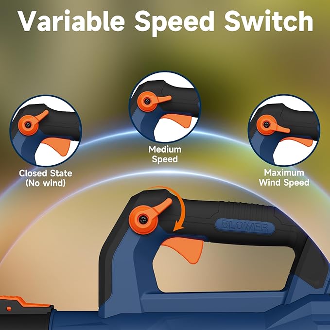 Leaf Blower Cordless with 2× 5.0Ah Batteries and Charger, 21V Electric, Lightweight Battery Powered Blowers for Lawn Care, Yard, Patio Cleaning, Blowing Leaves & Dust, Dark Blue