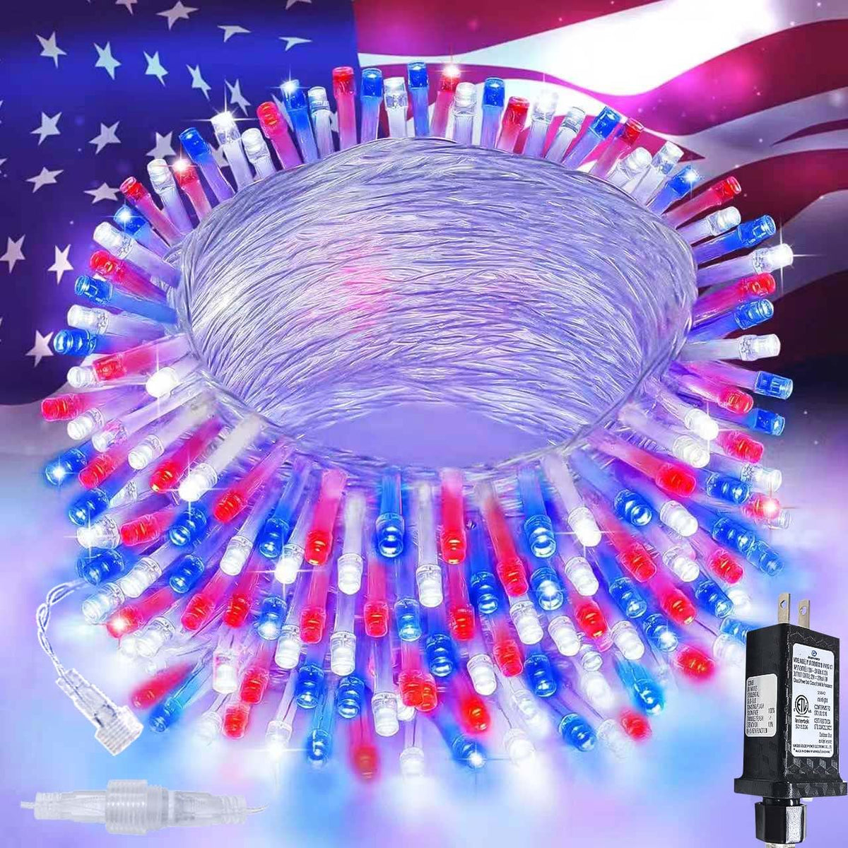 200 LED Connectable String Lights, 66FT American Flag Lights Outdoor Indoor