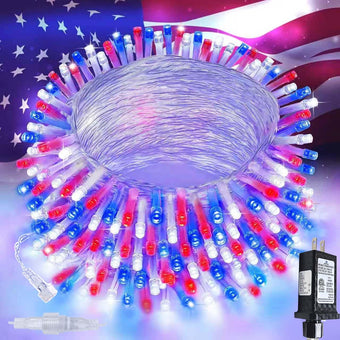 200 LED Connectable String Lights, 66FT American Flag Lights Outdoor Indoor