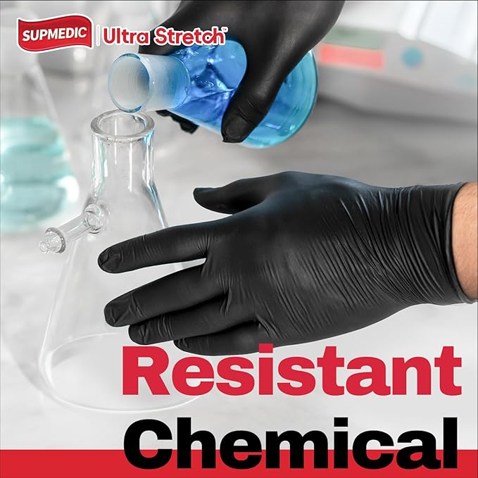 Disposable Nitrile Gloves, 5Mil Chemical Resistant Powder-Free Latex-Free Glove Exam Cook Tattoo, Black Blue 100Pcs