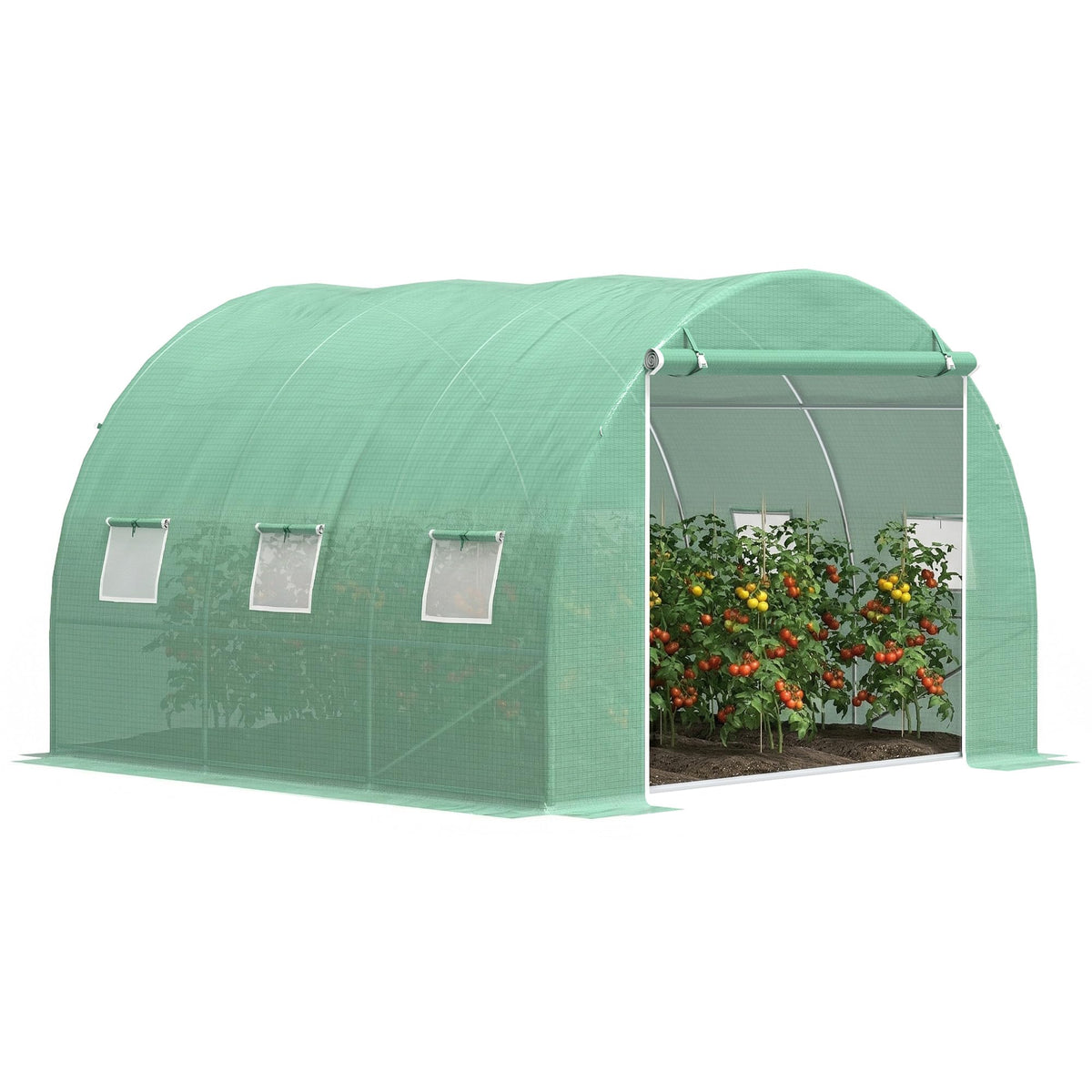Outsunny 10' x 10' x 6.5' Walk-in Tunnel Hoop Greenhouse PE Cover Green