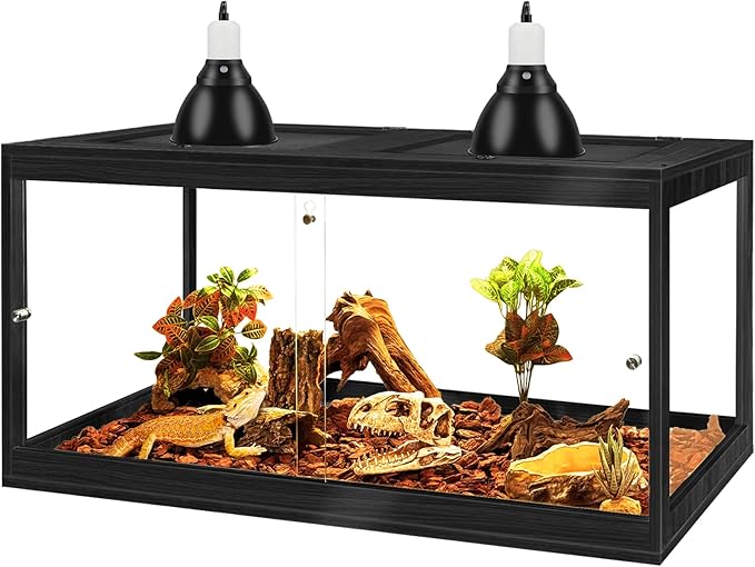Prolee Tempered Glass Bearded Dragon Tank 28 Gallon,Reptile Encloure and Snake Tank with Metal Mesh Roof Door,Locking Design Reptile Tank for Lizard,Gecko,Chameleon (Black, 63 Gallon (40x20x20 Inch))
