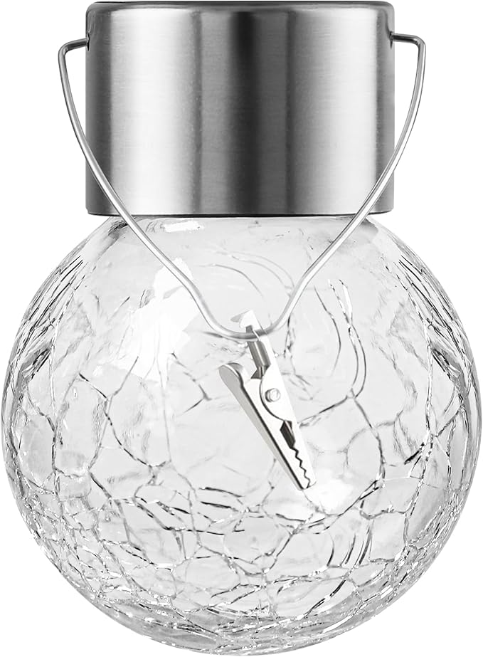 Solar Lights Outdoor Decorative 32 Pack, Hanging Solar Garden Lights Waterproof, Solar Powered Globe Lantern Cracked Glass Ball Lights for Yard Patio Fence Tree Umbrella Holiday Decoration, Warm White