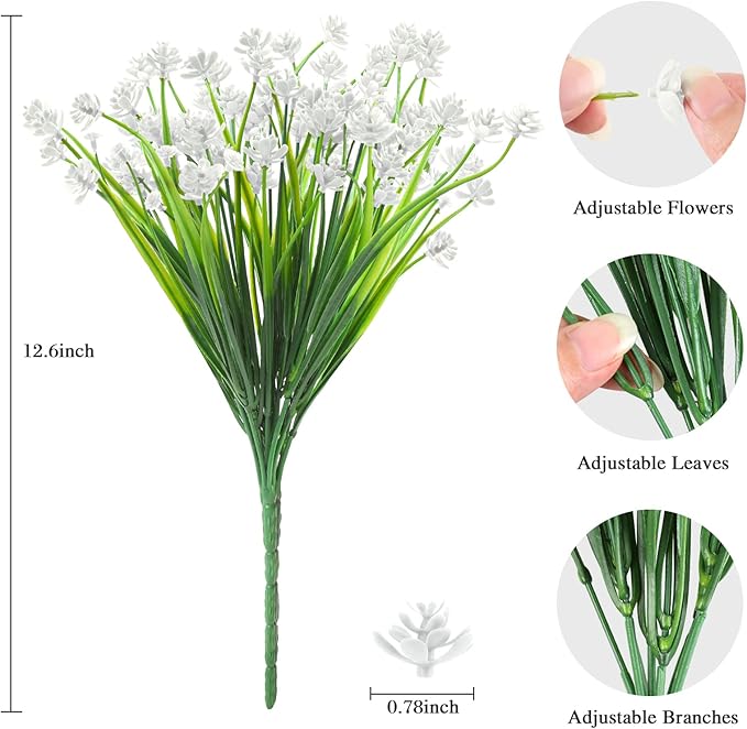 AmyHomie 20 Bundles Artificial Flowers for Outdoor Outside Spring Summer Decoration UV Resistant Faux Flowers No Fade Fake Plastic Plants Garden Porch Window Box Decorating (Pure White)