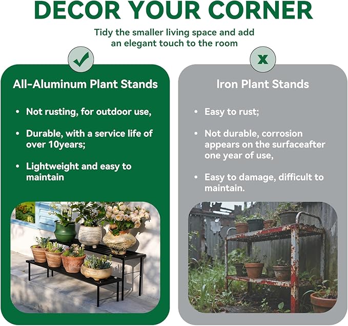 MultirackX Metal Plant Stand, Rust-proof Aluminum Flower Pot Stand, Heavy Duty Planter Display Shelving for Patio Balcony Garden Living Room Decorative (Black, 35.4 Inch)