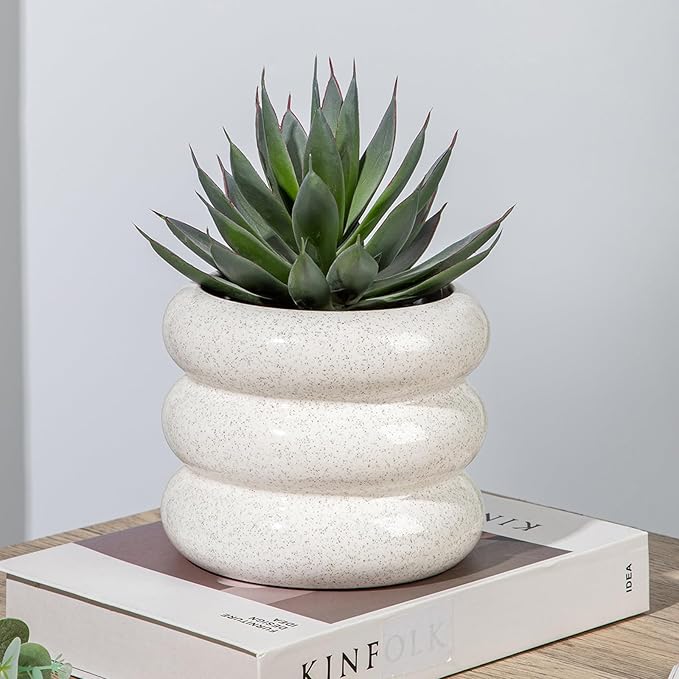 Ceramic Planter Pot, 6 Inch Bubble Planter with Drainage Hole, Large Flower Planter Pots for Indoor Plants Outdoor, Home Office Modern Décor(Creamy White)