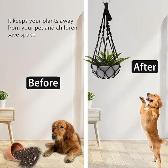 Artilady Black Plant Hanger Macrame Hanging Planter for Indoor Boho Plants Holder with Hooks Hanging Plant Basket Outdoor Window Wall Plants Home Decor (Black Macrame)
