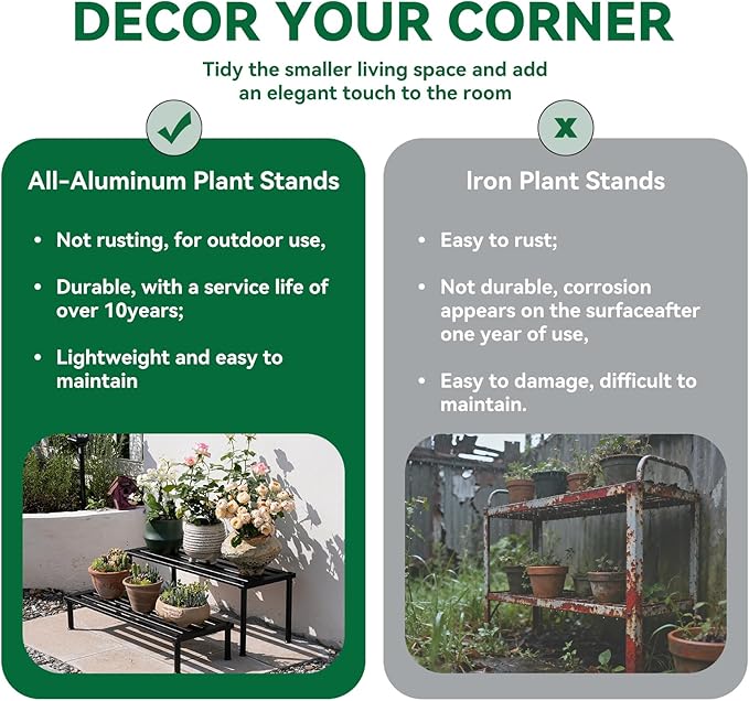 MultirackX Metal Plant Stand, Rust-proof Aluminum Display Rack, Plants Display Stands Decoration Racks for Living Room Garden Balcony Patio (Ebony, 31.5Inch Low Leg)