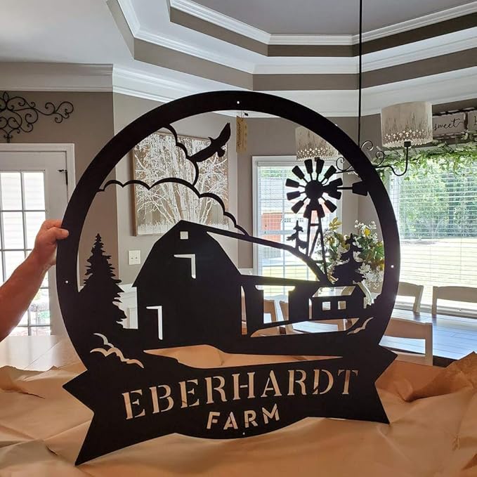 RealSteel Custom Farmhouse Monogram Metal Sign – Personalized Outdoor Family Name Sign – Rustic Farm & Ranch Decor for Entry Roads, Front Gates, Barns, Silos & Stables – Thoughtful Housewarming Gift