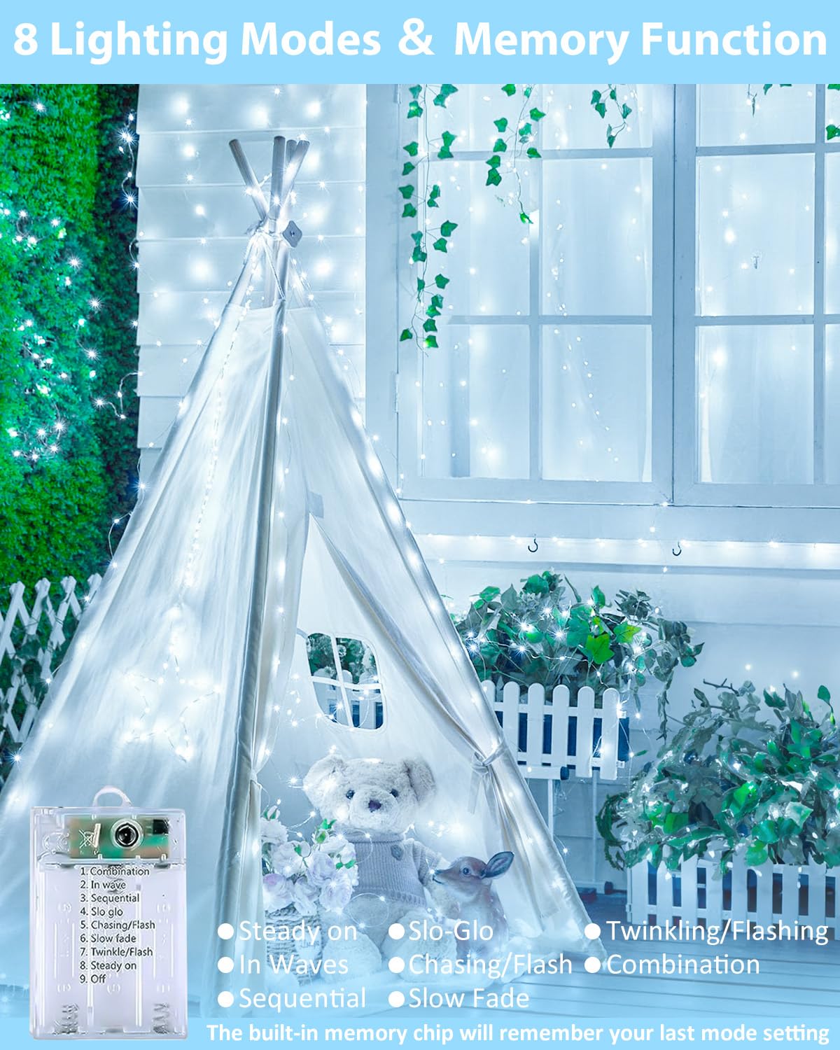 4 Pack 60 LED Fairy Lights Battery Operated with Remote, 20 FT Cool White