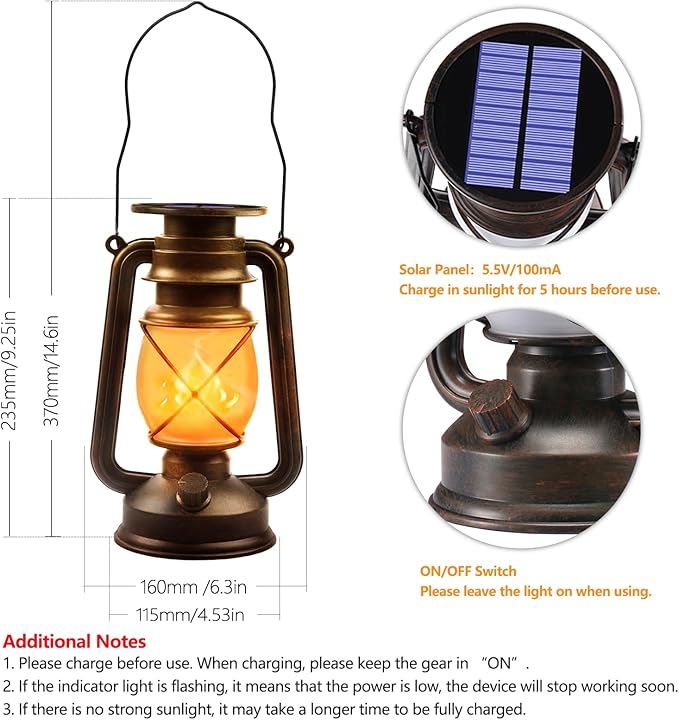 Solar Lanterns Outdoor Waterproof,2 Pack Bronze Vintage Lanterns with Dancing Flame Led Hanging Lights Decor,Lamps for Porch Garden Yard Pathway Camping