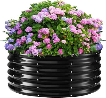 17" Tall Round Outdoor Garden Raised Garden Bed Kits-0.8MM Thick Metal Raised Planter Bed/Ground Planter Box for Variety of Flowers,Herbs,Vegetables,Trees (Black, 40 Dia X 16.5 inches)