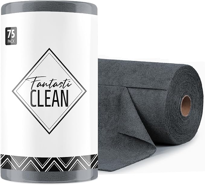 Fantasticlean Microfiber Cleaning Cloth Roll -75 Pack, Tear Away Microfiber Towels, 12" x 12", Reusable, Washable, Scratch Free, Ultra Absorbent for All-Around Cleaning Supplies (DimGray)
