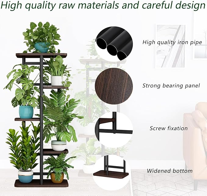 LINZINAR Plant Stand 5 Tier 6 Potted Indoor Plant Shelf Multiple Stands for Garden Corner Balcony Living Room