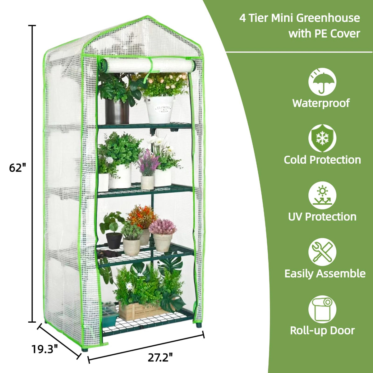 Kelived 4-Tier Mini Greenhouse Shelves with White PE Cover