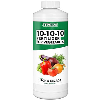 TPS NUTRIENTS Liquid 10-10-10 Fertilizer for Vegetables, Triple Ten NPK Plus Iron and Micros, Liquid Plant Food, 32 oz (1 Quart)