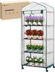 Yesker Mini Greenhouse 27"x20"x63" Portable Indoor / Outdoor Small Green House with 4 Tier 4 Shelves Wheels Thicken PE Cover Compact Greenhouses Kit for Winter Gardening Balcony Patio Backyard, White