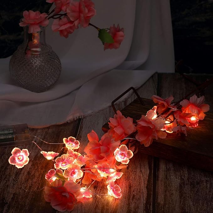 Mudder 2 Pieces Cherry Blossom Lights LED Flower String Light Blossom Decor Battery Wire Fairy LED Garland for Birthday Wedding Bedroom Party Decoration(16.4 ft,Cherry)