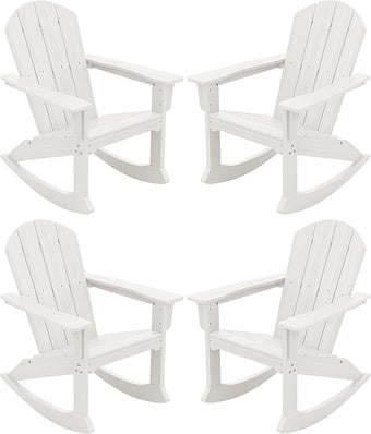 SERWALL Outdoor Adirondack Rocking Chairs of 4, All-Weather HDPE Adirondack Rocker Chair, Front Porch Rocker Chairs for Patio Lawn Porch Deck, White