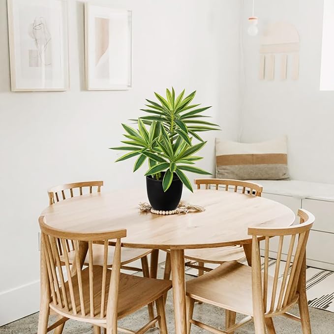 Faux Plants Dracaena Artificial Plant Realistic Green and Yellow 16.1" Fake Plants in Pot Small Indoor Plants Fake Potted Plants Artificial Decor for Home Living Room Bathroom Office House Table