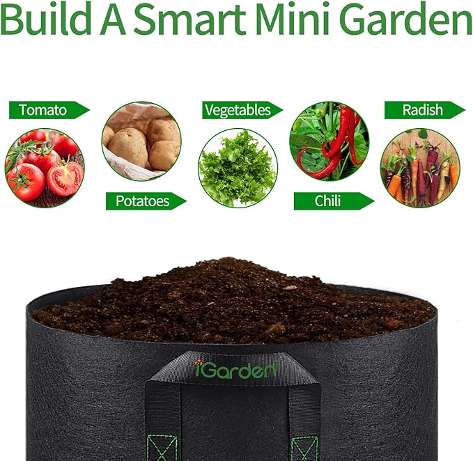 Grow Bags Tall, 3 Gallon Grow Pots 6 Pack with Handles, Heavy Duty 280G Thickened Nonwoven Fabric Plant Bag for Vegetables