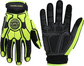 HANDLANDY Anti Vibration Gloves, SBR Padding, TPR Protector, Mechanic Work Gloves (Large, Black)