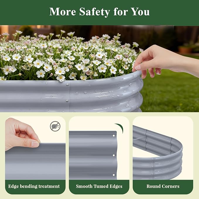 Galvanized Raised Garden Bed Kit - 12×2×1ft Oval Large Metal Planter Box with Easy Tool-Free Assembly for Vegetable Flower Herb, Outdoor Backyard, Patio, Farmhouse, Kitchen Garden Family-Friendly Gray