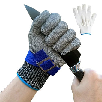ANSI A9 Cut Resistant Gloves, Upgrade 2.0Food Grade 316Stainless Steel Wire Mesh Metal Gloves,Cutting Gloves Kitchen, Oyster Shucking, Fillet Cutting,Meat Cutting and Metal Processing(M-1PCS)