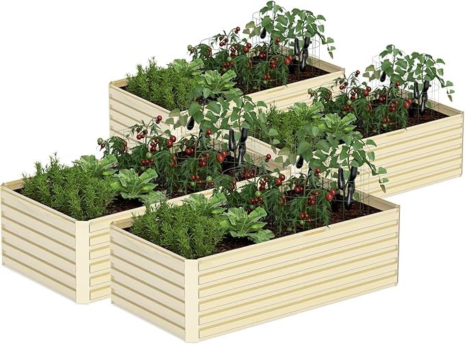 8x4x2 ft Outdoor Raised Garden Bed, Large Metal Planter Raised Beds, Planters for Outdoor Plants for Vegetables, Flowers, Herbs, Fruits, and Succulents.(4 Pcs,Yellow)