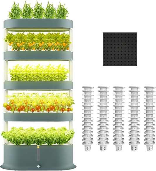 Lyfreen 5-Tier Smart Hydroponics Growing System Kit with LED Grow Light, Hydroponic Tower for 80 Plants, Self-Watering Indoor Herb Garden for Herbs Vegetables Salad Greens, 40L Water Tank